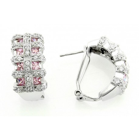 Sterling Silver Earrings with Pink and Clear CZ