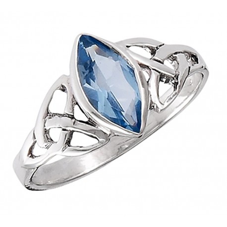 Sterling Silver Celtic Ring with Synthetic Blue Topaz