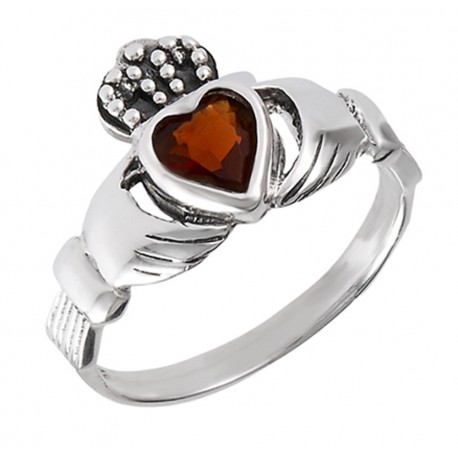 Sterling Silver Claddagh Ring with Synthetic Garnet