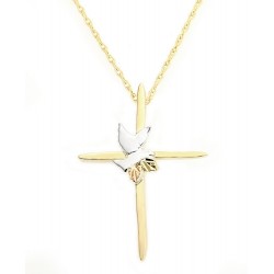 10K Black Hills Gold Cross Pendant with Sterling Silver Dove