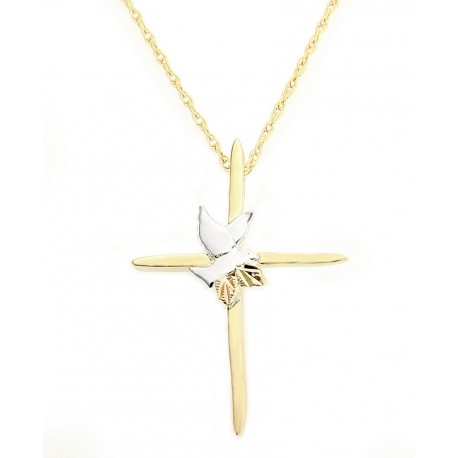 10K Black Hills Gold Cross Pendant with Sterling Silver Dove