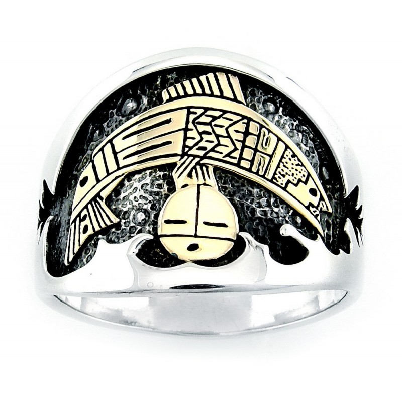 Roderick Tenorio Sterling Silver and 14K Gold Mens Fish Ring 