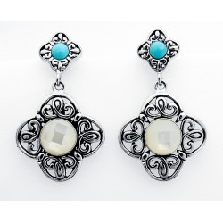 Carolyn Pollack Sterling Silver Earrings with Mother of Pearl and Turquoise