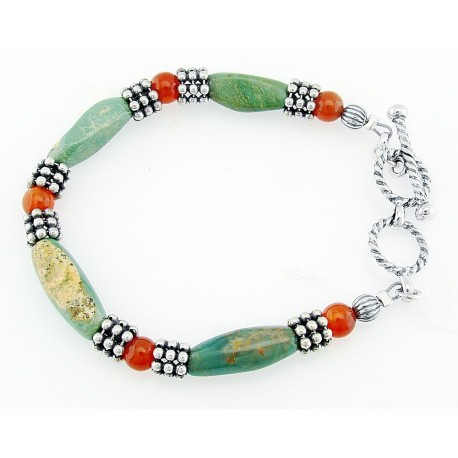 Sterling Silver Turquoise and Carnelian Toggle Bracelet