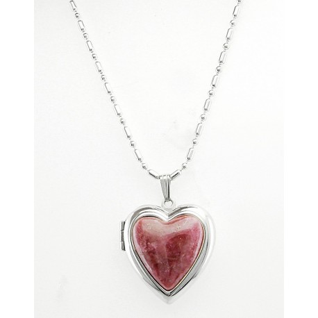 Sterling Silver Rhodonite Heart Locket with Necklace