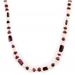 Sterling Silver Pearl & Garnet Bead Necklace