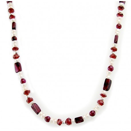 Sterling Silver Pearl & Garnet Bead Necklace