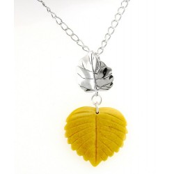 Carolyn Pollack Sterling Silver Necklace with Yellow Jasper Leaf Pendant