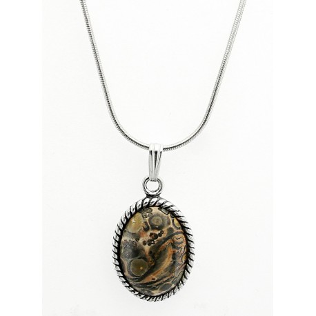 Sterling & Leopard Skin Jasper Pendant W/Chain