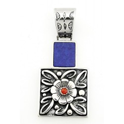 Sterling Silver Reversible Pendant with Lapis and Coral By Relios