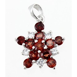 Sterling Silver Star Pendant with CZ and Garnet
