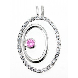 Sterling Silver Double Oval Pendant with CZ