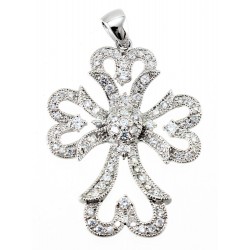 Large Sterling Silver Cross Pendant with CZ