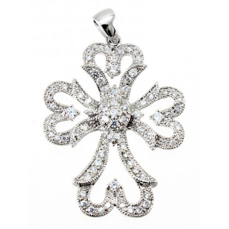Sterling Silver Cross Pendant with CZ