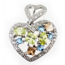 Sterling Silver Heart Pendant with Colored CZ