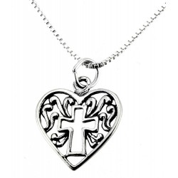 Sterling Silver Heart and Cross Pendant with Chain