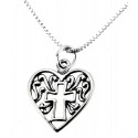 Sterling Silver Heart and Cross Pendant with Chain