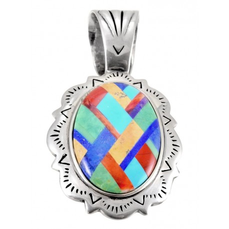 Sterling Silver Pendant with Gemstone Inlay