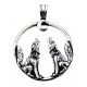 Sterling Silver Wolfs & Moon Pendant W Chain