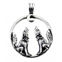 Sterling Silver Wolves with Moon Pendant - Wolf Pendant