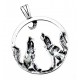Sterling Silver Wolfs & Moon Pendant W Chain