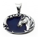 Sterling Silver Oval Horse Pendant with Enamel