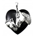 Heart Onyx Pendant with Sterling Silver Colt and Horse Pendant
