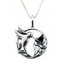Sterling Silver Hummingbird with Flower Circle Pendant with Chain