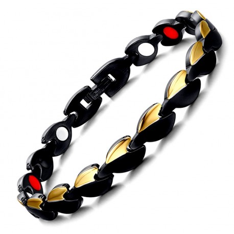 Stainless Steel Magnetic Heart Bracelet Black & Gold