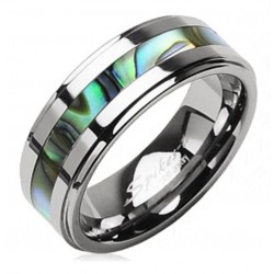 Tungsten Band Ring with Abalone Shell Inlay