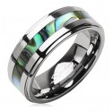Tungsten Band Ring with Abalone Shell Inlay