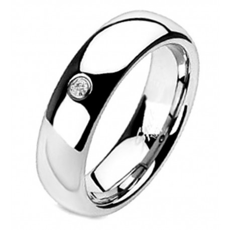 Solid Titanium Solitaire CZ Centered Dome Band Ring