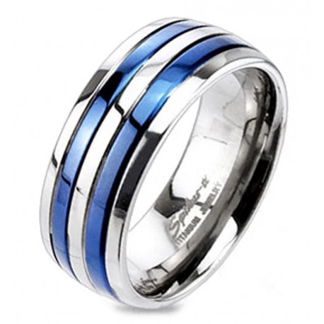 Solid Titanium Blue IP Double Striped Band Ring