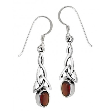 Sterling Silver Celtic Earrings with Garnet