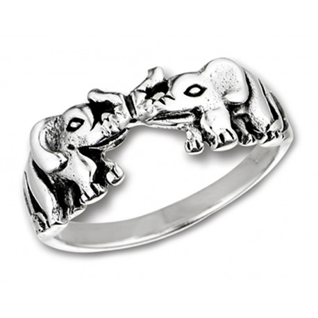 Sterling Silver Ring with Kissing Elephants