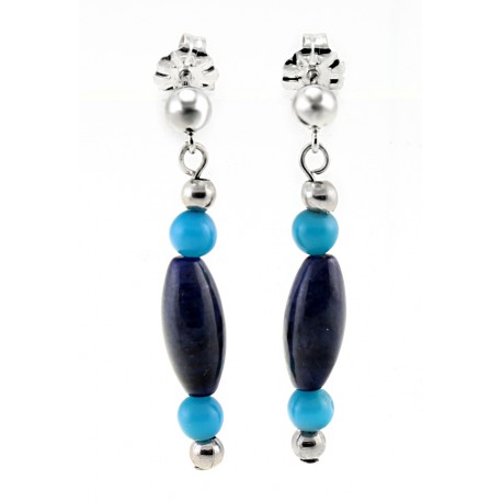 Southwestern Sterling Silver Earrings with Turquoise and Lapis