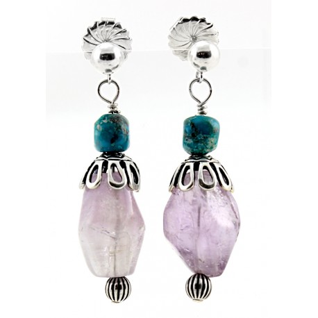 Sterling Silver Earrings w Turquoise and Amethyst
