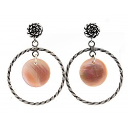 Relios / Carolyn Pollack Sterling Silver Hoop Earrings with Pink Mother of Pearl