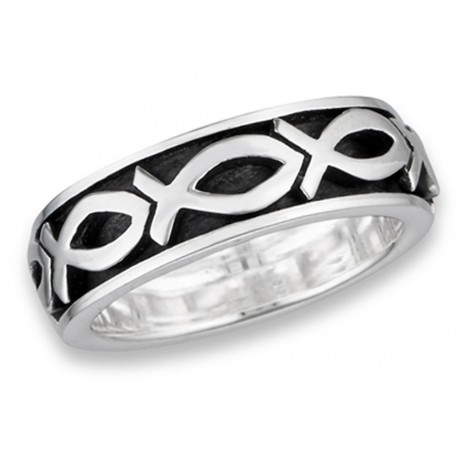 Sterling Silver Spinning Ring with Christian Fish Ichthys Ring