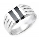 Sterling Silver Mens Ring with Black Stone Inlay