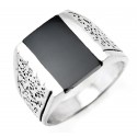 Sterling Silver Mens Ring with Black Stone