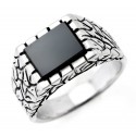 Mens Sterling Silver Ring with Black Stone