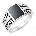 Sterling Silver Mens Ring with Black Center Stone