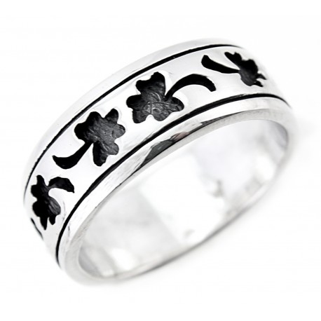Sterling Silver Band Ring w Clover Size 5