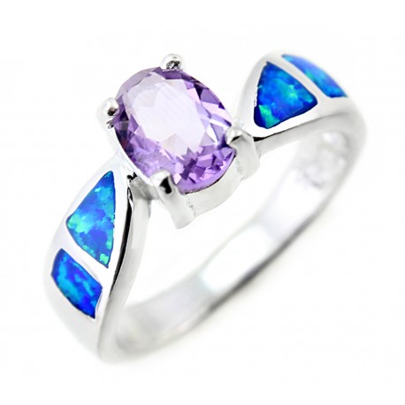 Sterling Silver Ring With Opal & Amethyst Size 8