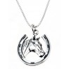 Sterling Silver Horseshoe with Horse Head Pendant with Chain