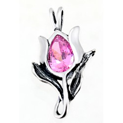 Sterling Silver Tulip Pendant with Crystal