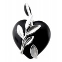 Heart Shaped Onyx Pendant with Sterling Silver Leaves