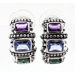 Sterling Silver Earrings with Topaz & Amethyst