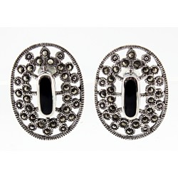Sterling Silver Marcasite Earrings with Black Stone